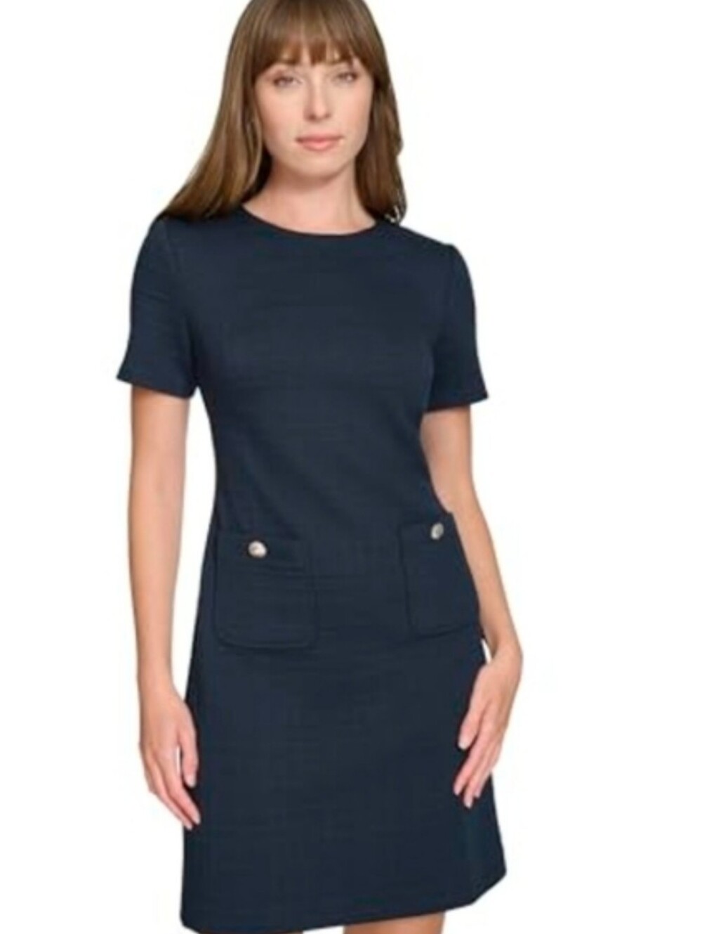 Tommy Hilfiger Black Textured Short-Sleeve Midi Dress